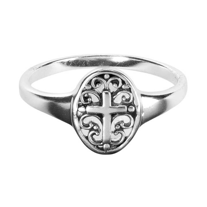 Ring Filigree Oval Cross Size 8 Silver for wholesale by Dicksons