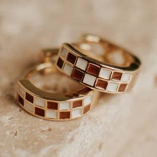 Brown & White Checkered Hoops for wholesale by Mauve Jewelry Co.