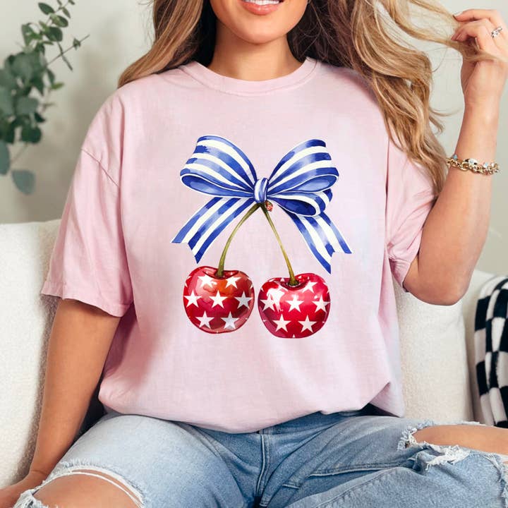 Shoppe SHC - Wholesale T-Shirt (Graphic) - Women's - Coquette Cherries  July 4th Graphic Shirt | Comfort Color