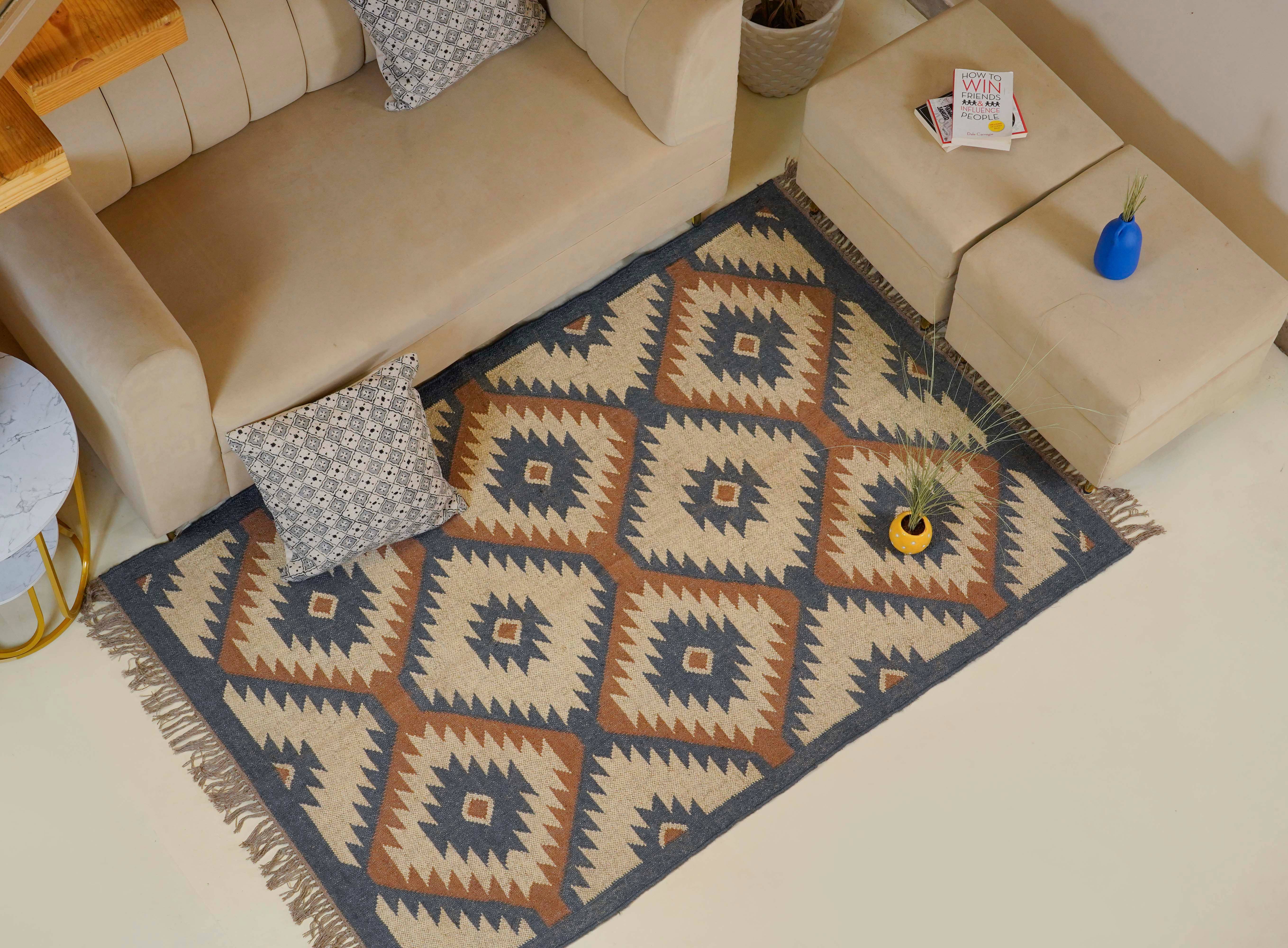 Chouhan Rugs - Wholesale Vloerkleed - Geometrische Kilim jute tapijten Meer kleurige wol jute dhurrie1