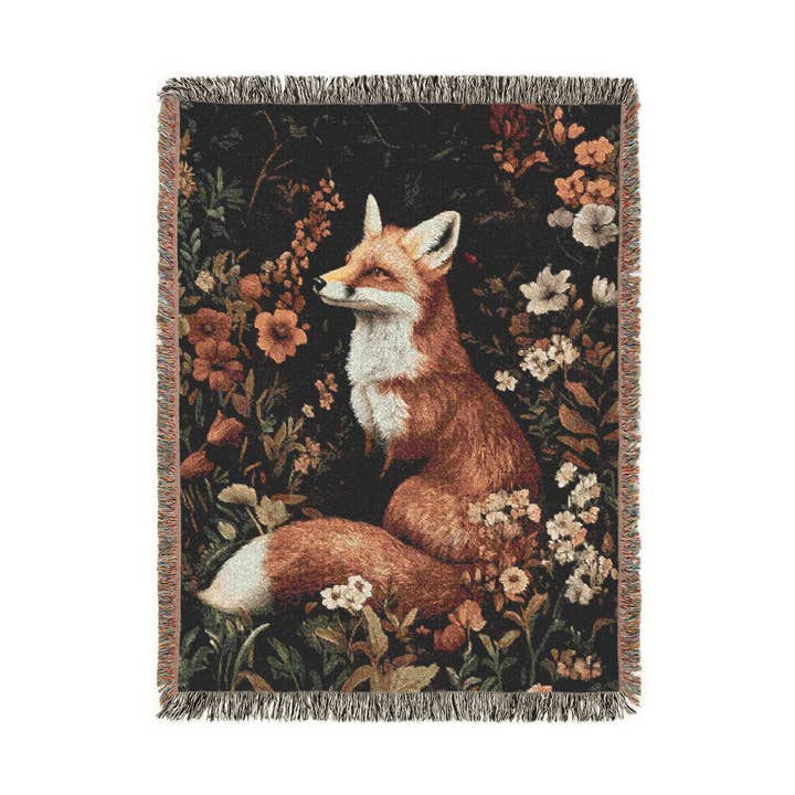 Sisterly Gifts Shop - Wholesale Throw Blanket - Dark Cottagecore Fox Woven Blanket | Nature Gift Items3