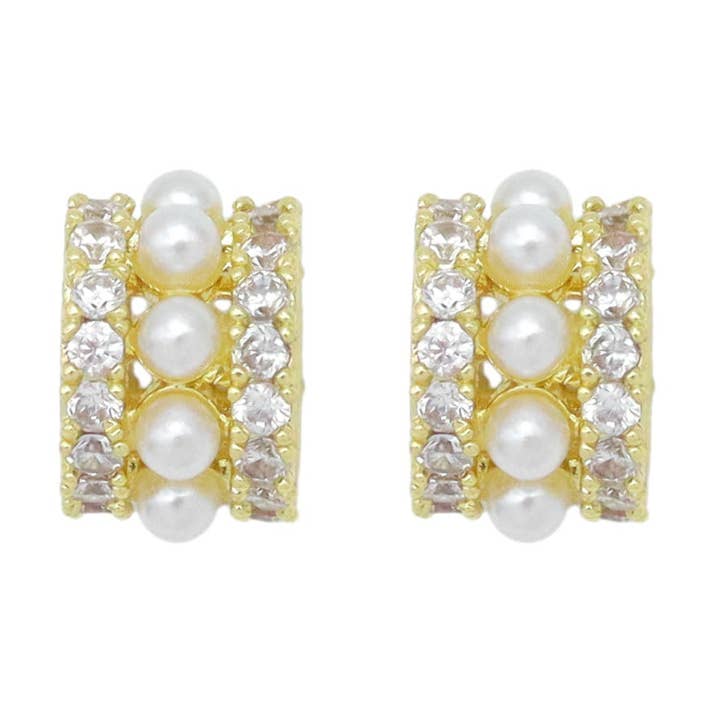 CZ White Pearl Gold Tube Charm Space Beads, Sku#A423 for wholesale by BestBeads&Beyond