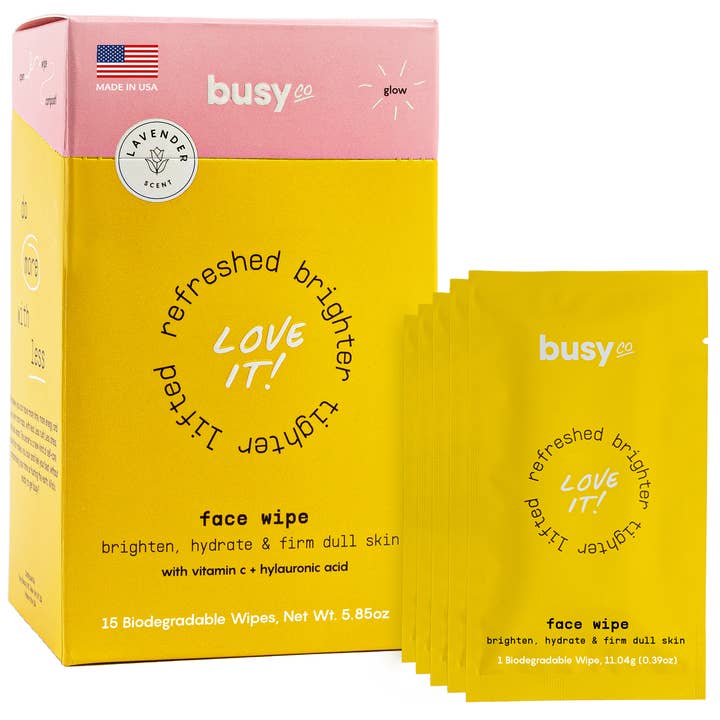 Glow Face Wipes with Hyaluronic Acid & Vitamin C for wholesale by Busy Co