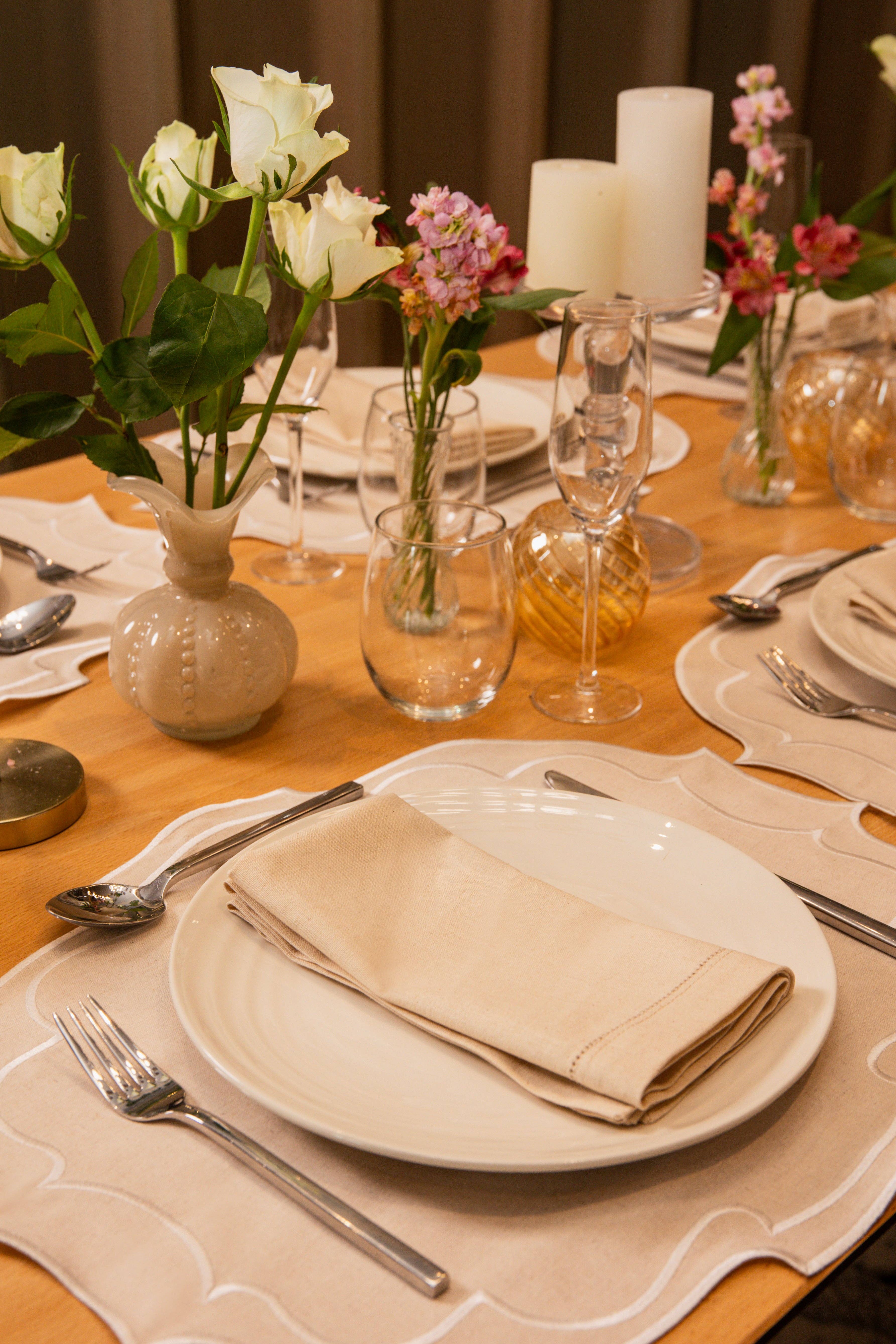 Top Tables Retail – wholesale Placemat – Taylor Embroidered Oval Placemats - Latte • Set of 26