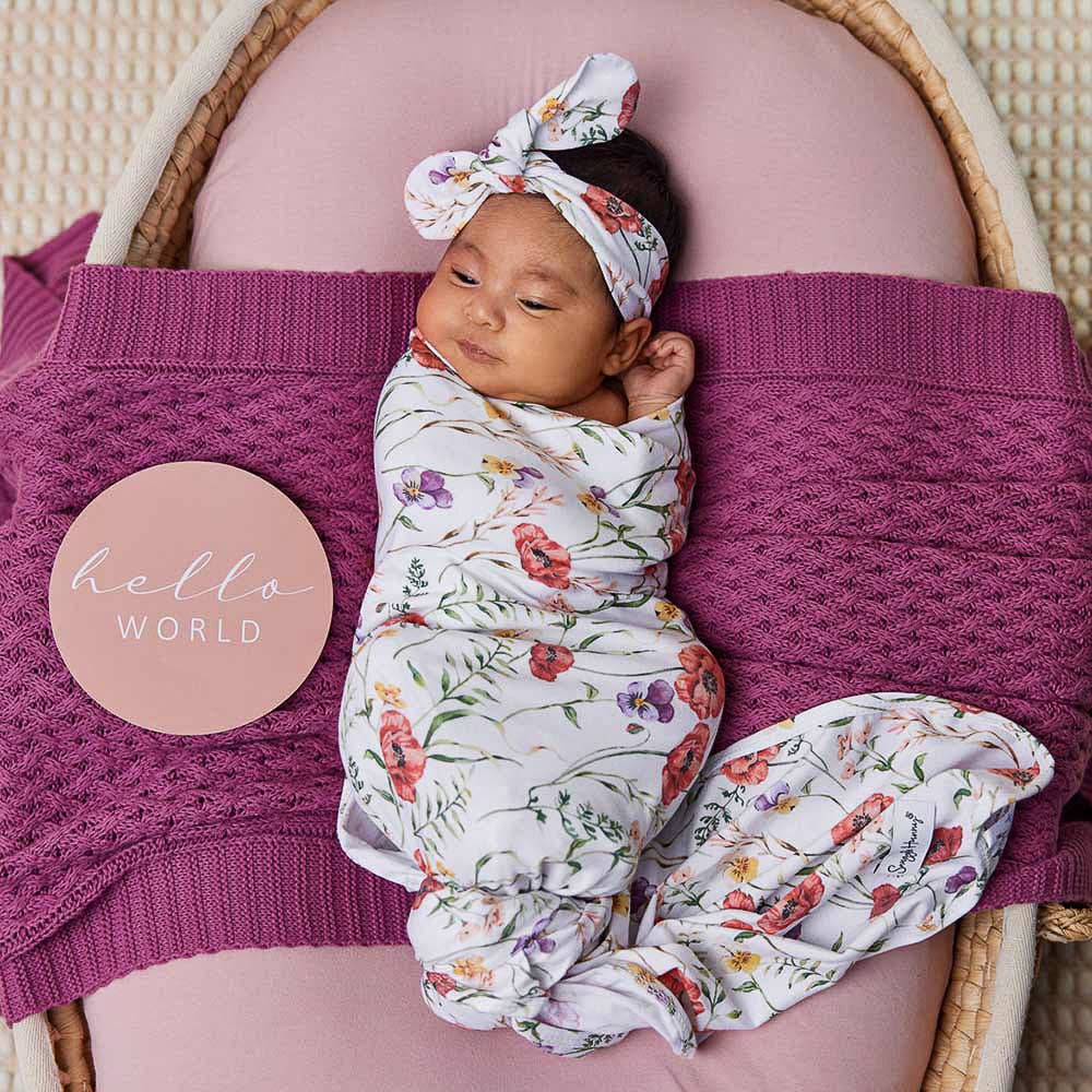Snuggle Hunny - Wholesale Swaddle Set - Baby - Meadow Organic Jersey Wrap & Topknot Set2