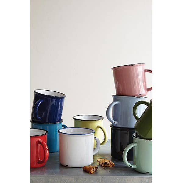 Canvas Home – wholesale Coffee mug – Set/4 Tinware Mug - White W/Blue Rim