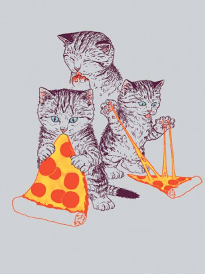 Magnet-chats mangeant de la pizza (animaux) pour la vente par Ephemera