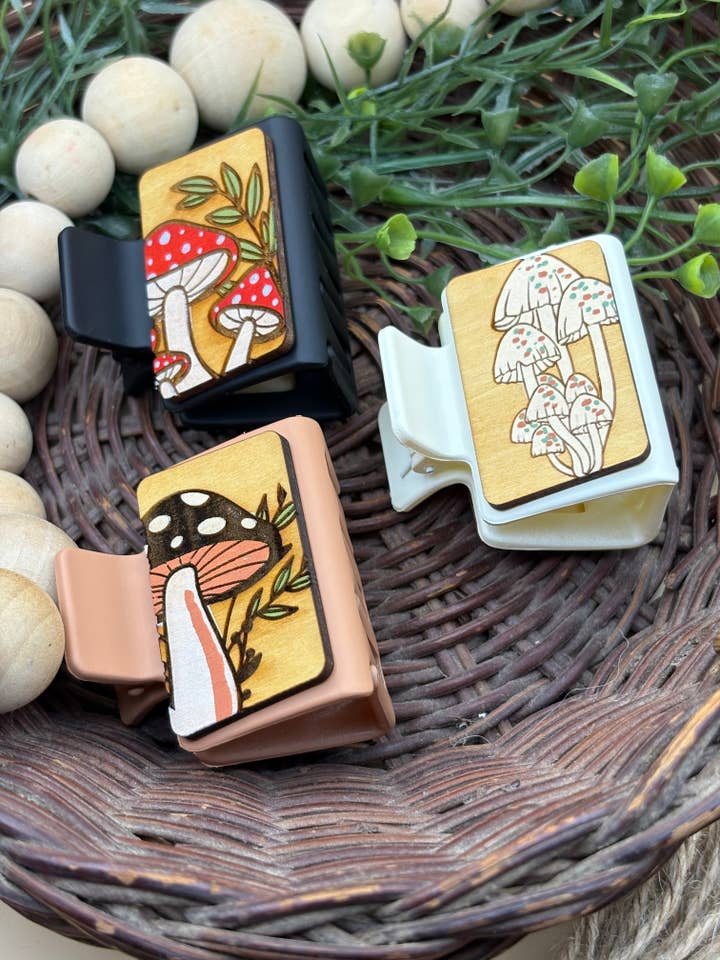 Mushroom Mini Claw Clips for wholesale by PepperJack Designs