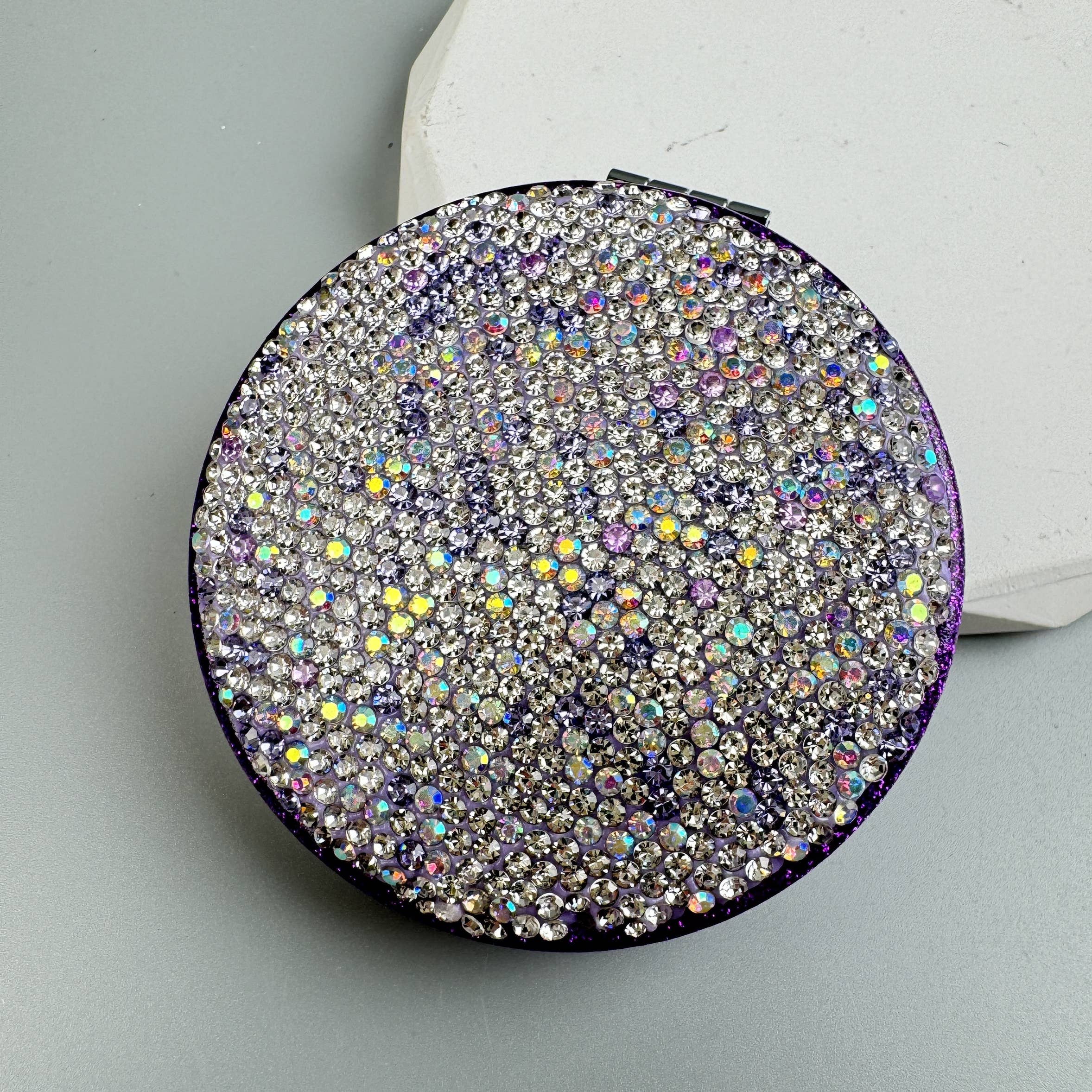 Ole - Wholesale Compact Mirror - Circle Ceramic Rhinestone Folding Makeup Mirror M044911