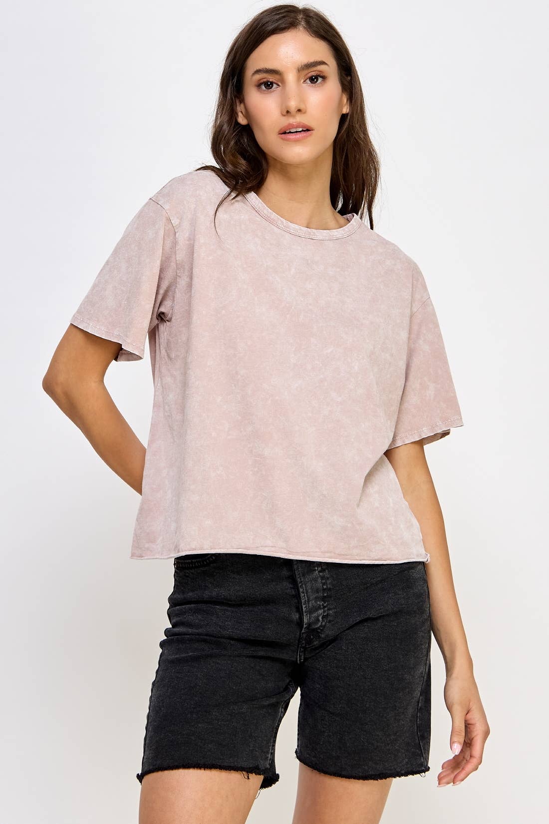 Honestee - Wholesale T-Shirt (Graphic) - Women's - Blank Mineral Washed Long Cropped T-Shirt20