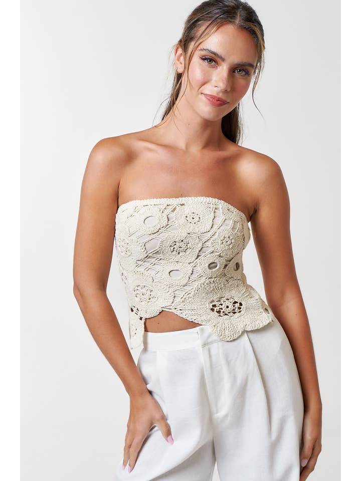 NATURAL IBT30310 CROCHET FLYAWAY TUBE TOP for wholesale on Faire