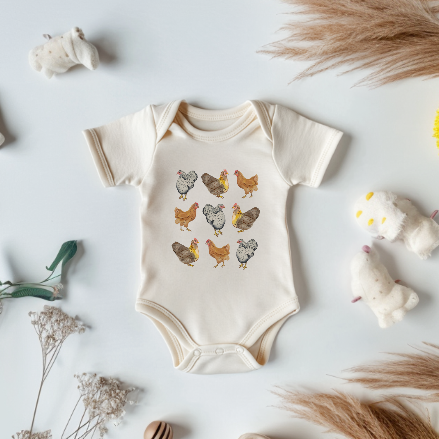 Farmhouse Chickens - Onesie - Oatmeal for wholesale on Faire4