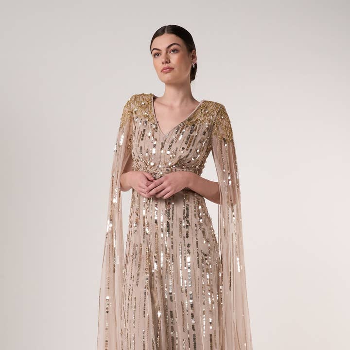Zillah Embellished Cape Sleeve Maxi Dress for wholesale by Frock & Frill