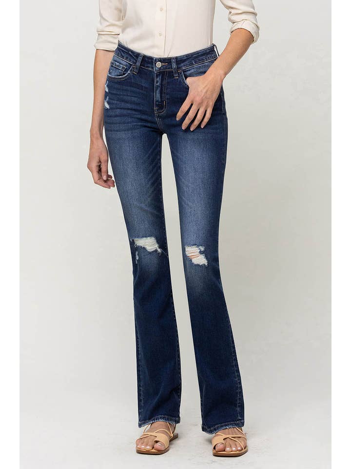 RUMBA MID RISE DISTRESSED BOOTCUT JEANS Y3393 for wholesale on Faire