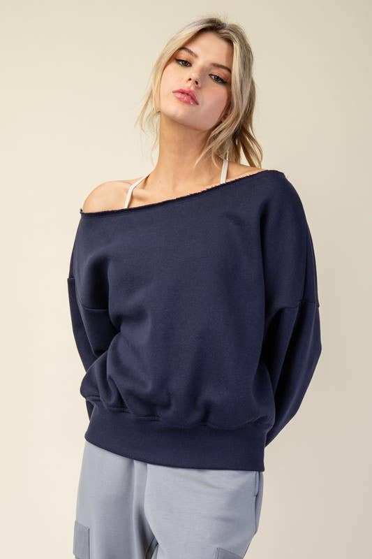 Sunday Morning - Wholesale Sweatshirt - Women's - T6899PL37 PLUS SIZE OFF SHOULDER FRENCH TERRY FLEECE TOP5