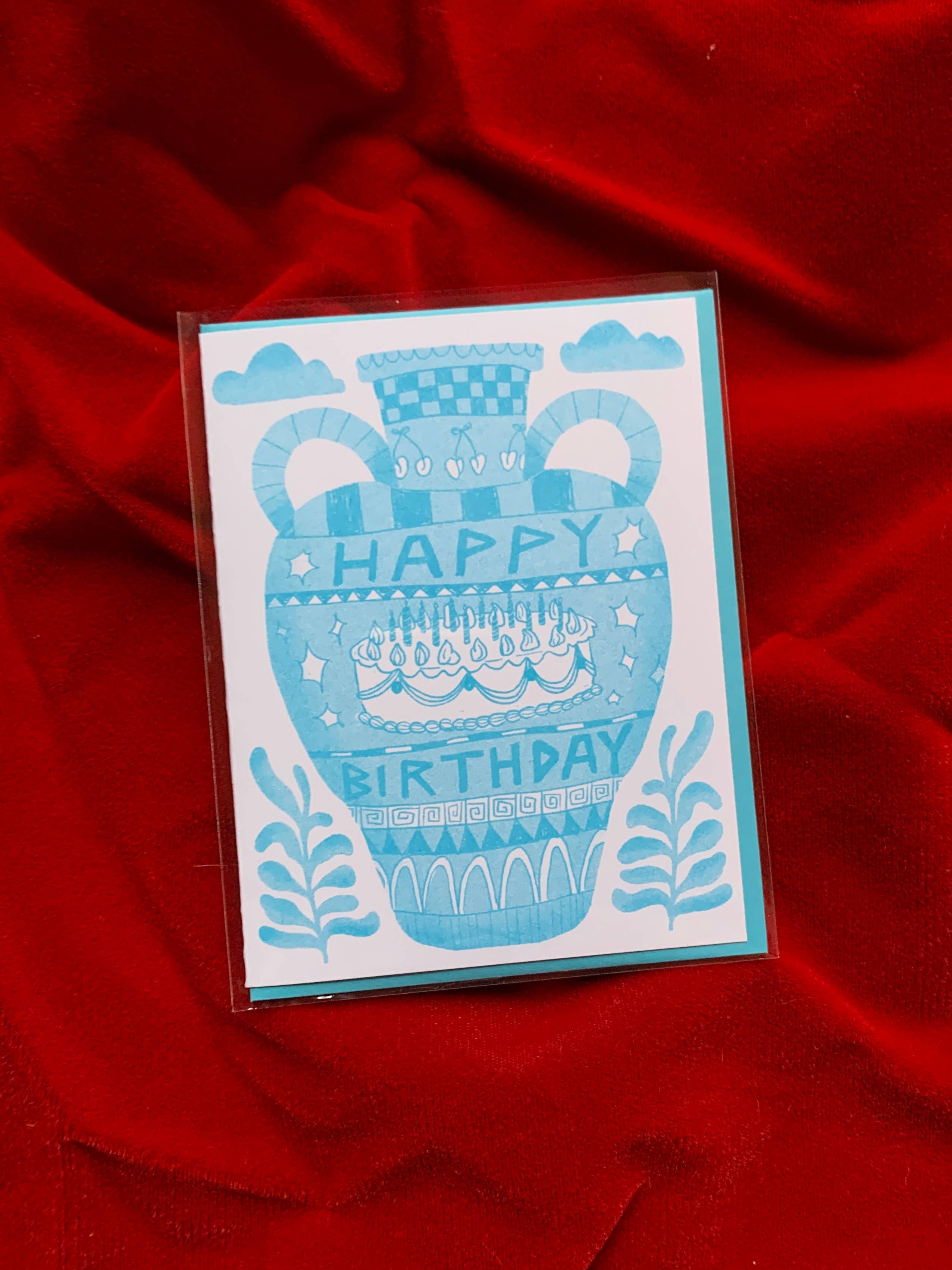 Alex Luciano - Venta al por mayor Tarjetas de cumpleaños - Tarjeta de felicitación Happy Birthday Vessel Risograph A2, color aguamarina