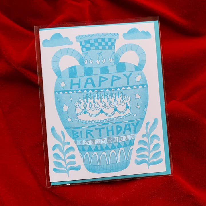 Grattis på födelsedagen Fartyg Risograph A2 Gratulationskort Aqua för wholesale av Alex Luciano