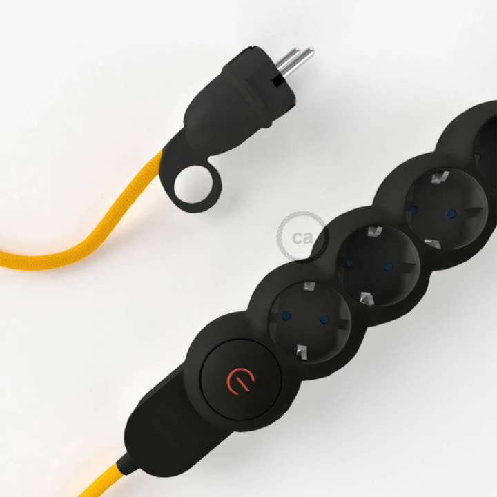 Power strip with fabric cable in silk effect Yellow RM10 and for wholesale by LIGHTINUP S.R.L.