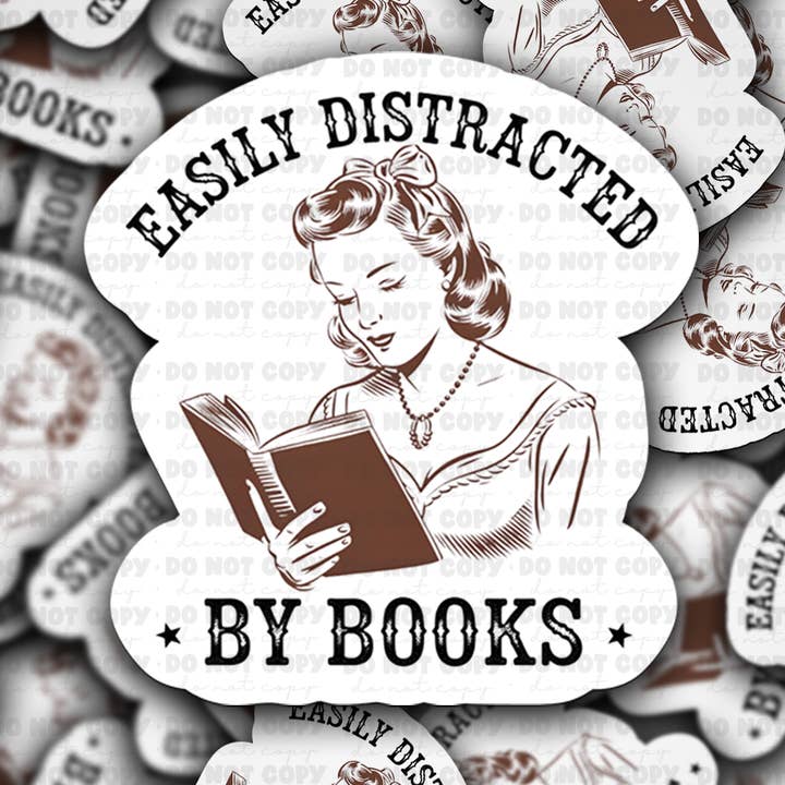 DC 1720 - Easily distracted by books Die Cut Sticker for wholesale by It's Transfer Time