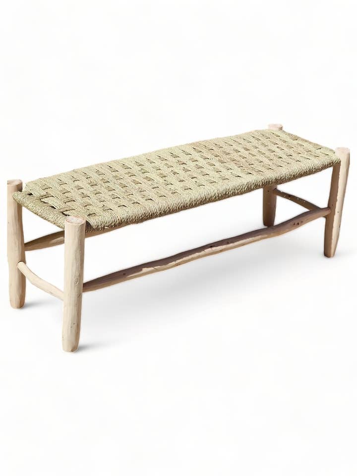 Moroccan bench with palm leaf cord , Handmade Solid wooden for wholesale by martitec