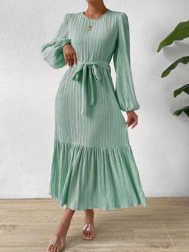 Long Sleeve Midi Dress - Wrap Around Waist for wholesale by Miss Sparkling
