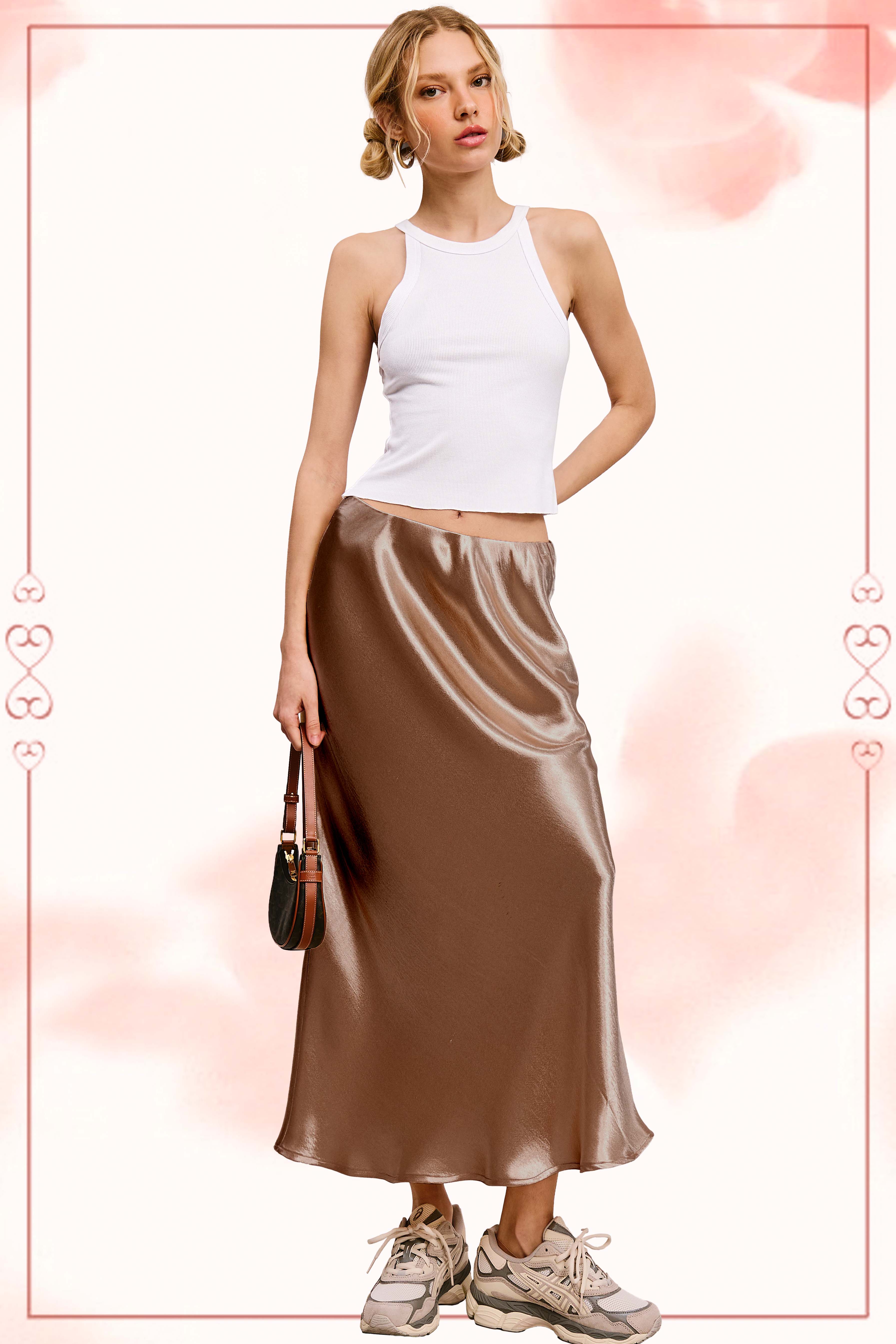 La Miel - Wholesale Skirt - Women's - JDP4232-Dressy Satin Long Panel Silhouette Skirt3