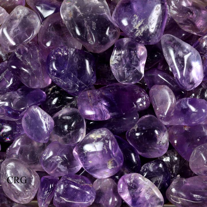 1 LB. LOT - Amethyst Tumbled Gemstones from Brazil / 20-40 MM AVG for wholesale by Crystal River Gems LLC