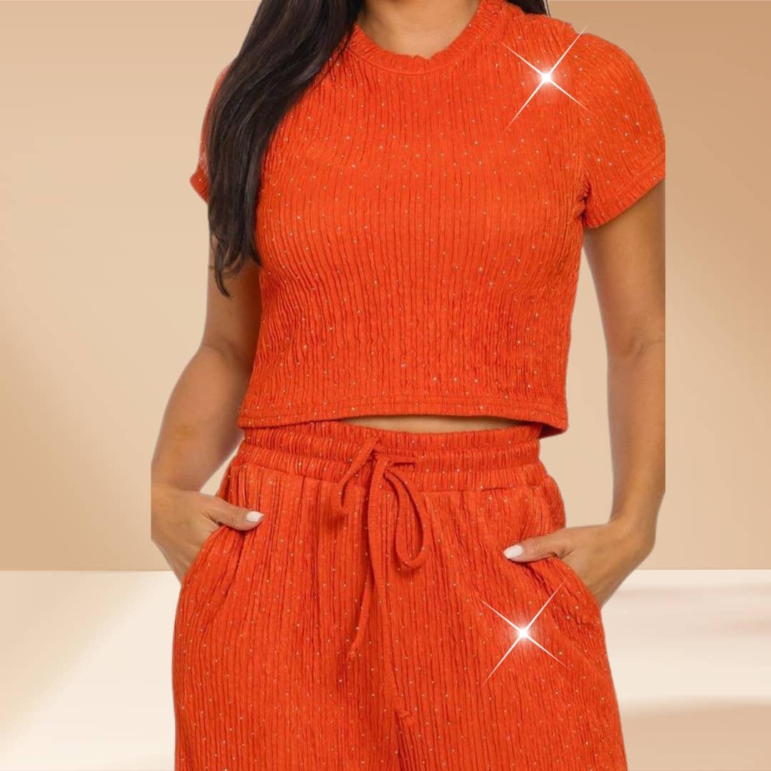 Celystrends – Engroshandel Top- og buksesæt (IKKE Loungewear) - Dame – Pyntet todelt buksetsæt med kort top og snoretræksbukser11