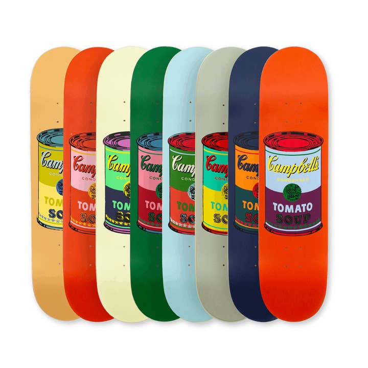 Set of 8 Colored Campbell's Soup Cans for wholesale by The Skateroom