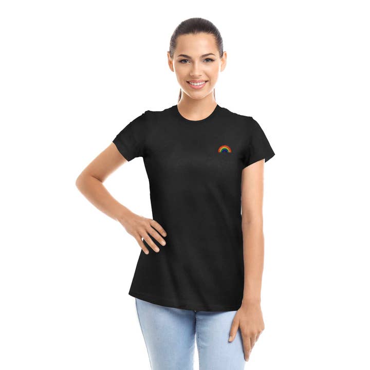 Dalix – wholesale T-shirt (utan tryck) – Dam – Dam Regnbåge Broderad T-Shirt Mjuk Bomull Kort