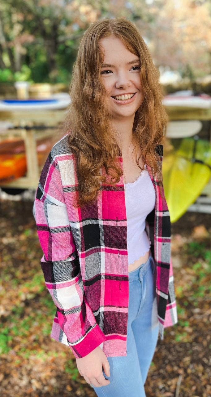 OBX Prep - Vente Veste-chemise – femme - Veste en flanelle à carreaux de marque OBX en noir et rose7