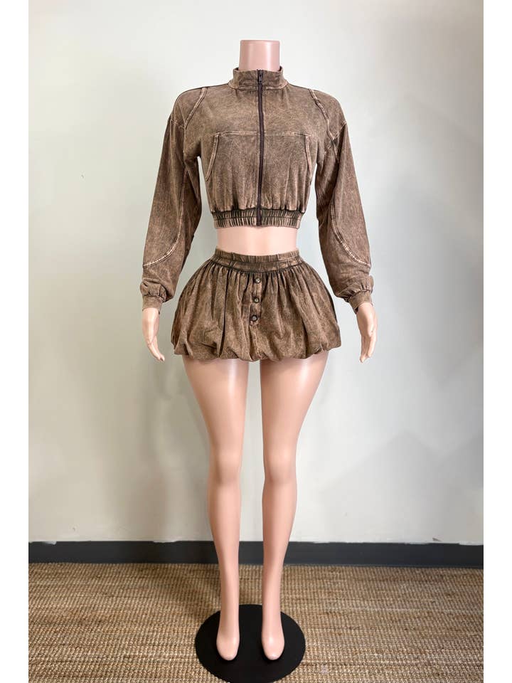 Dalia Studio – wholesale Top & skirt set – Women's – MINERAL WASH ZIP-UP JACKET & BUBBLE SKIRT SET13