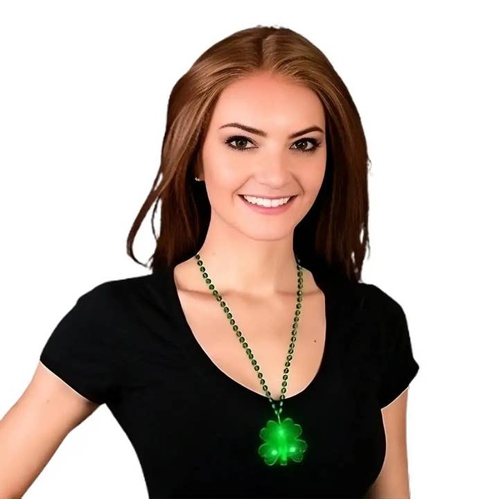 LED Shamrock Beaded Necklace for St Patricks Day for wholesale by Blinkee.com, LLC