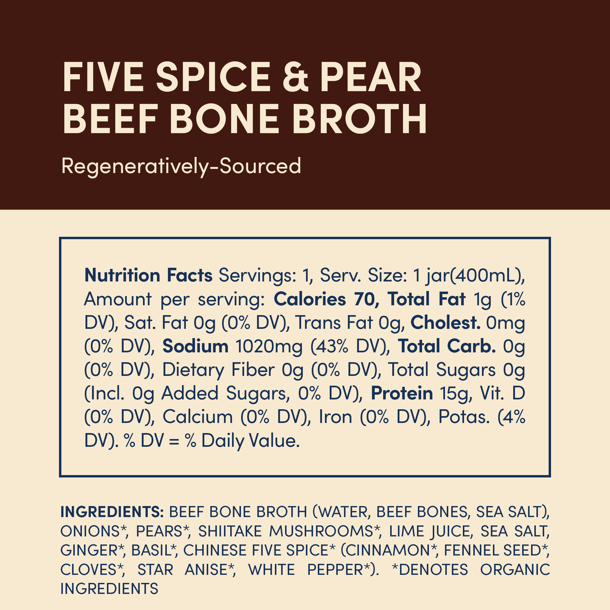 Fond Regenerative - Wholesale Broth - Five Spice & Pear Grass-fed Beef Bone Broth 14oz3