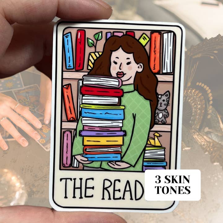 The Reader Tarot Card Glossy Vinyl Water Resistant Sticker for wholesale by familiar sadie