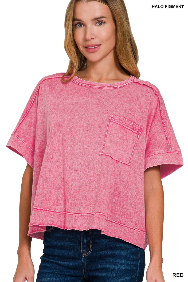 42POPS - Wholesale Knit Top - Women's - `.Washed Exposed Seam Oversized Tee22