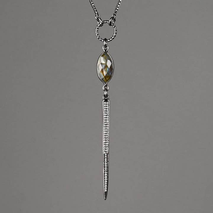 Semi Precious Pave Crystal Point Dagger Necklace for wholesale by KBD Studio