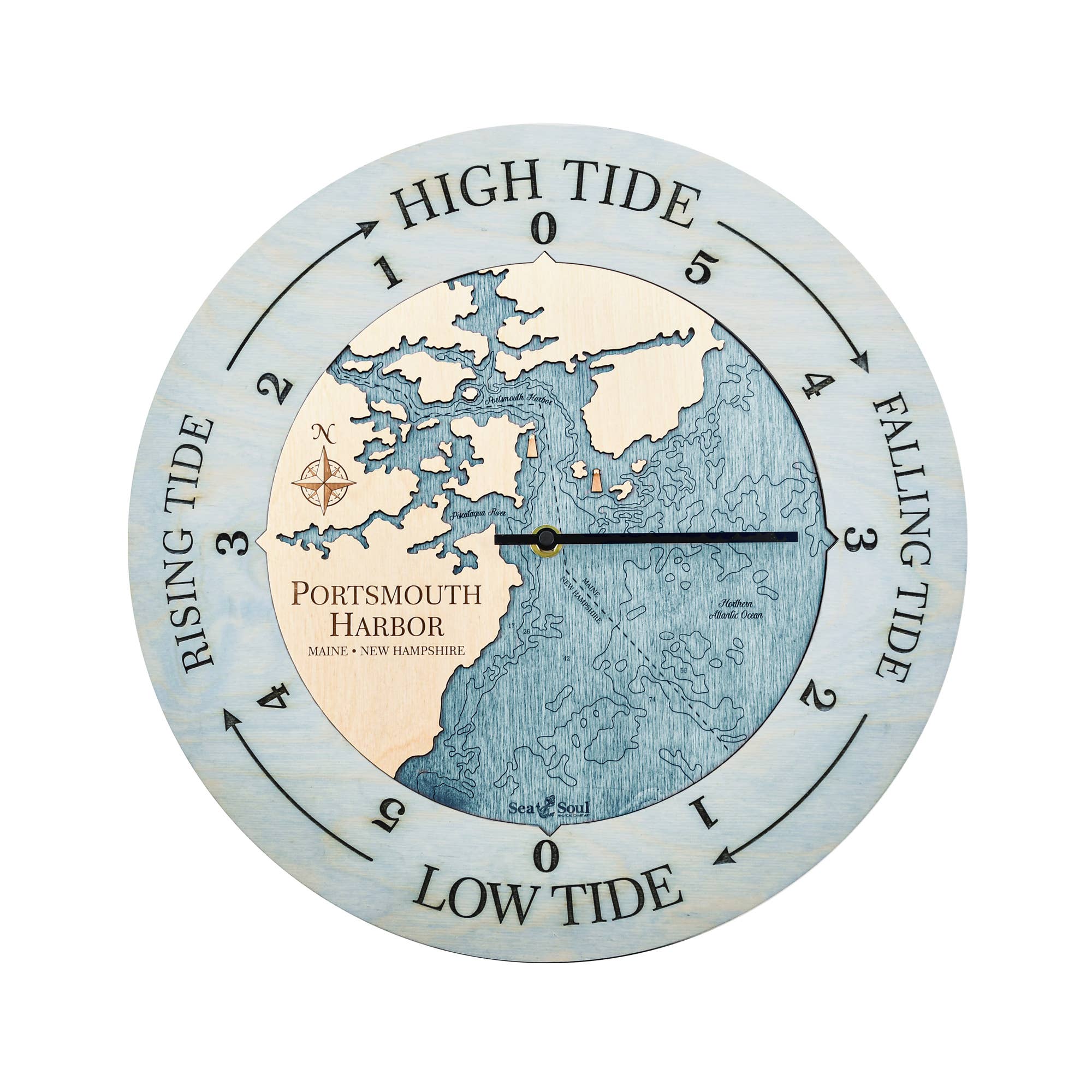 Sea & Soul Nautical Chart Art - Vente Horloges murales - Carte de profondeur d'eau de la côte du Maine109