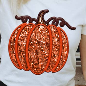 Faux Embroidered Sequin Pumpkin DTF Heat Transfer for wholesale by Trendy Transfers