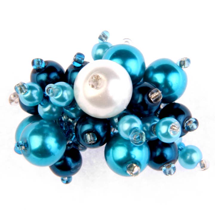 Faux Pearl Seed Beaded elastic band Navy & White for wholesale by Erik & Mike