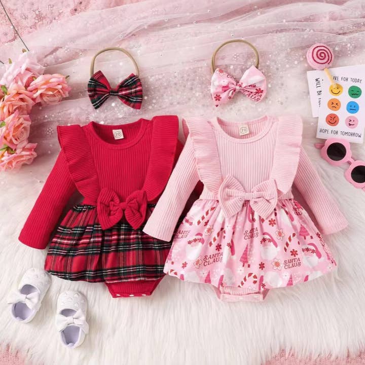 2-Piece Baby Girl Christmas Bow Dress & Headband(Non PatPat) for wholesale by PatPat