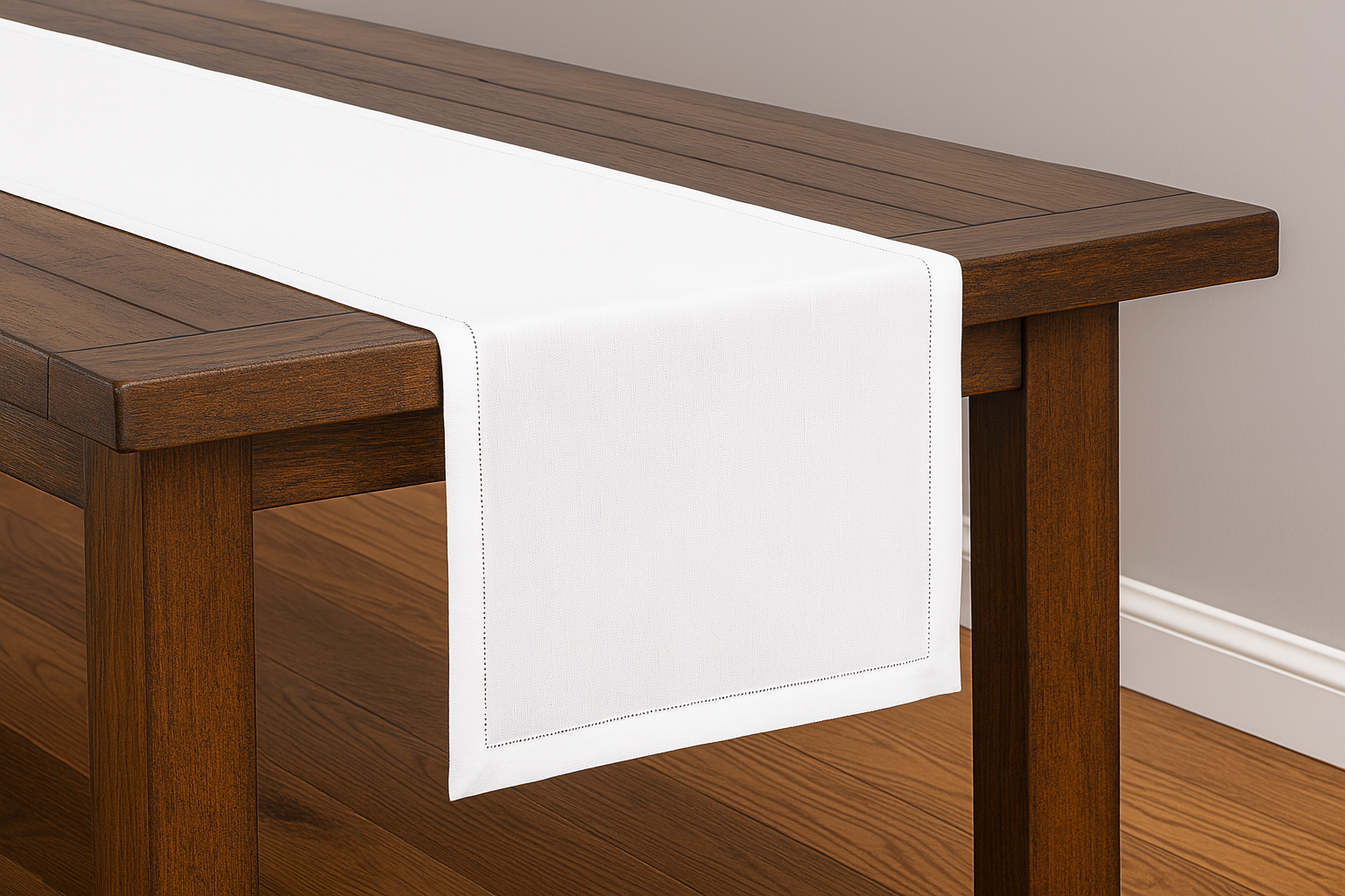 Fennco Styles - Venta al por mayor Caminos de mesa - Camino de mesa blanco de lino básico hecho a mano con vainica0