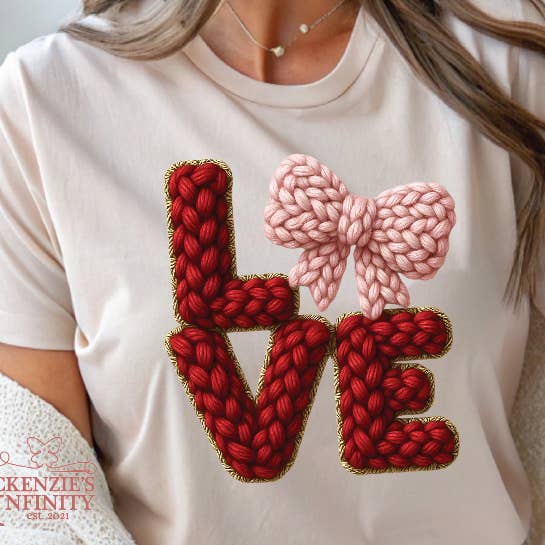 Faux Yarn Crochet Retro Valentine Love Shirt, Love Shirt for wholesale by McKenzie’s Infinity LLC