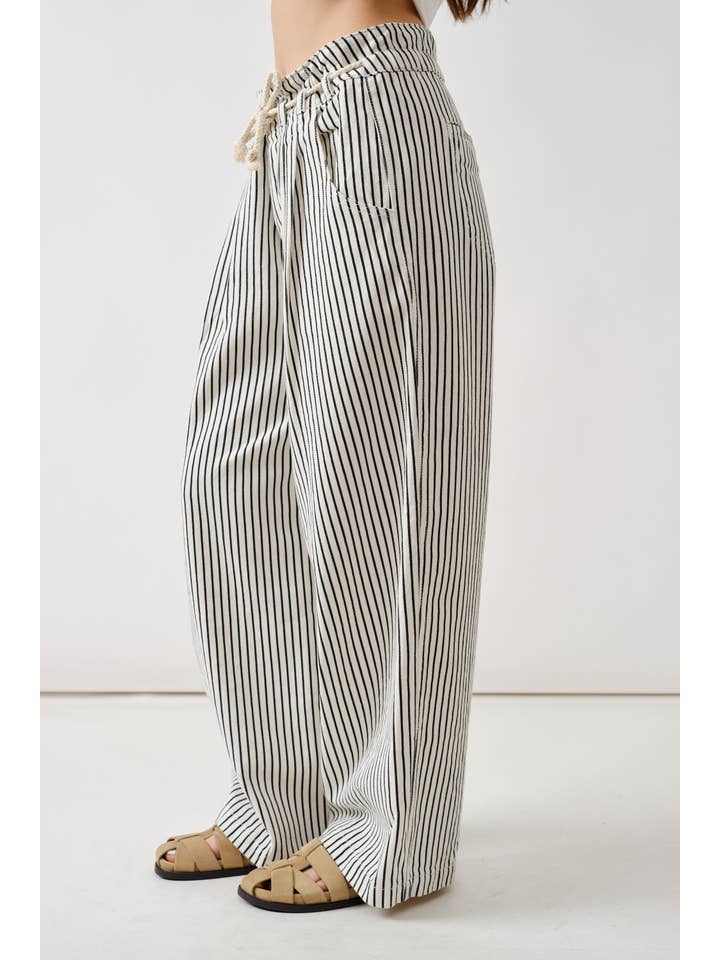 MAP3311 STRIPE WIDE LEG PANTS WITH ROPE BELT for wholesale on Faire