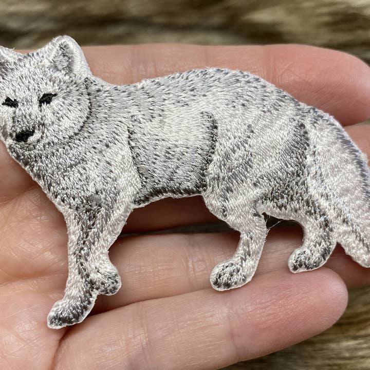 Wholesale Applique - Wholesale Patch - Arctic Fox - Natural - Full Body - Walking Left - Iron on Applique - Embroidered Patch - 697144-A1