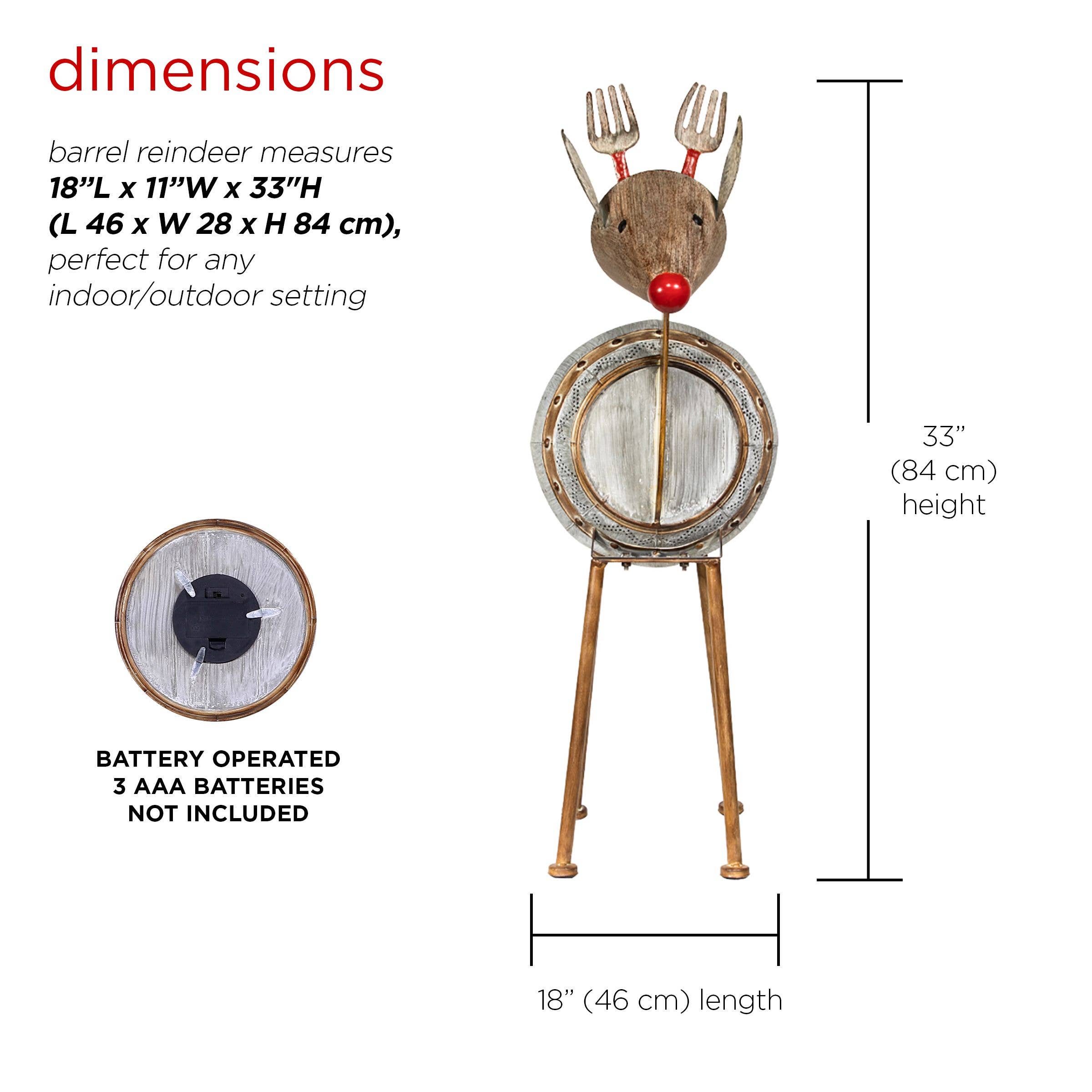 Alpine Corporation - Wholesale Outdoor Ornament/Decor - Alpine Corporation Weathered Barrel Reindeer Décor with Warm1