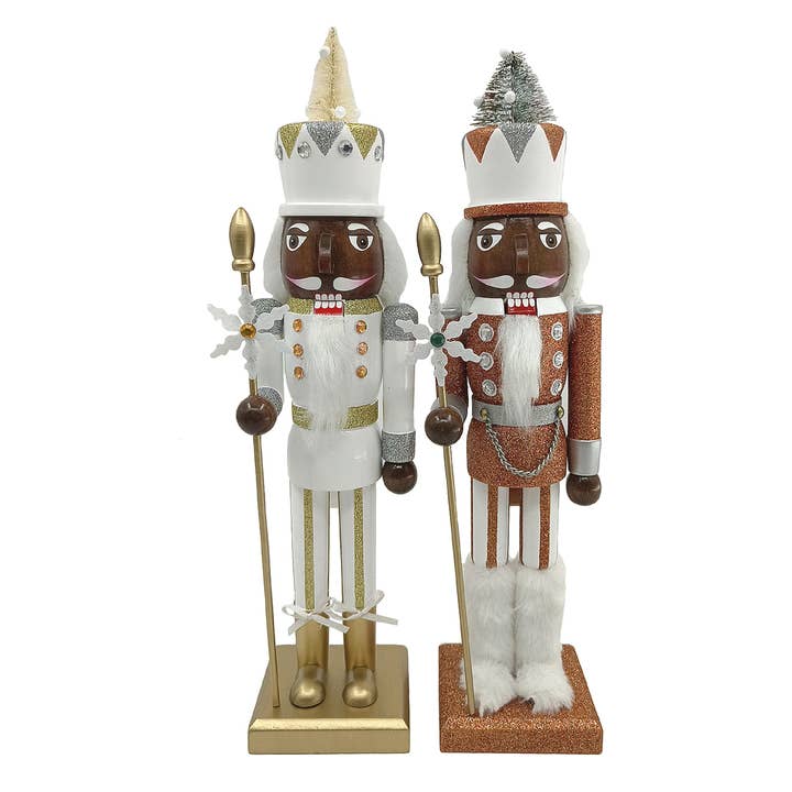 Santa’s Workshop Inc. - Wholesale Holiday Nutcracker - 15" Silver & Gold Black Snowflake Nutcrackers, 2 asst.
