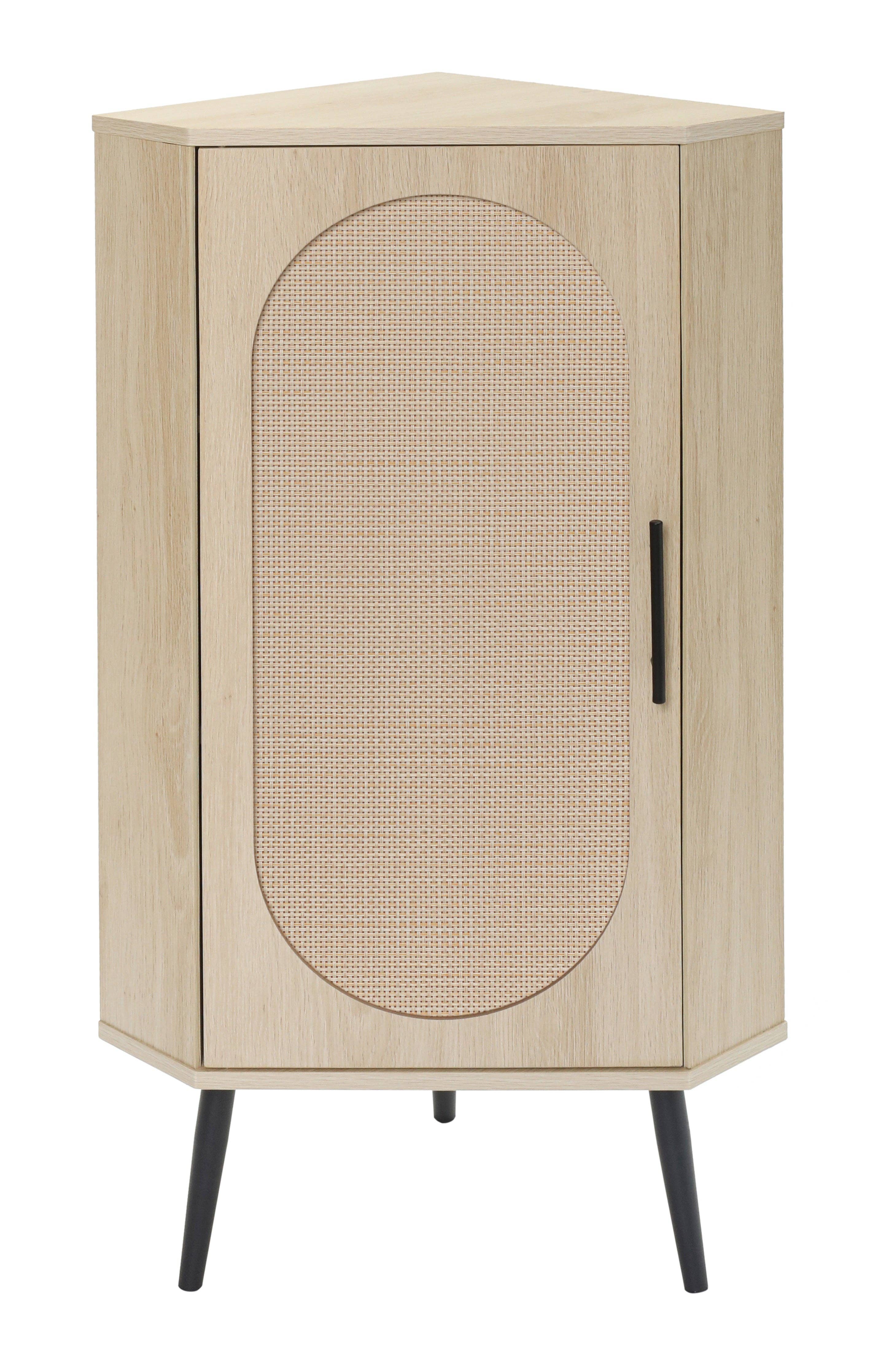 Orange County Decor - Wholesale Cabinet - Corner Cabinet ,Rattan Door,Freestanding Corner Tables For Small Spaces, Corner Shelf Stand For Living Room, Kitchen, Bathroom, Bedroom Natural Particle Board4