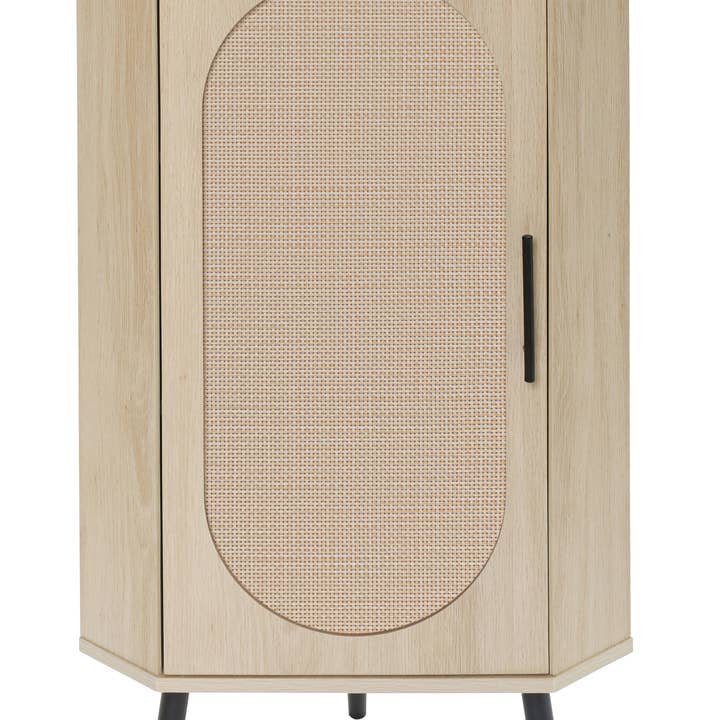 Orange County Decor - Wholesale Cabinet - Corner Cabinet ,Rattan Door,Freestanding Corner Tables For Small Spaces, Corner Shelf Stand For Living Room, Kitchen, Bathroom, Bedroom Natural Particle Board4