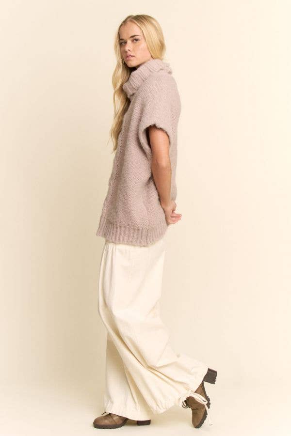 Taupe CABLE KNIT MOCK NECK SWEATER VEST for wholesale on Faire8